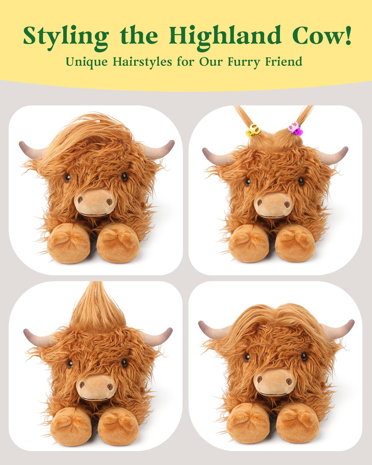 Cuckool Highland Cow plush in lay-down pose, cozy decor and tactile friend.