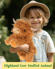 Cuckool Highland Cow plush with shaggy fur, soft texture for comforting hugs.