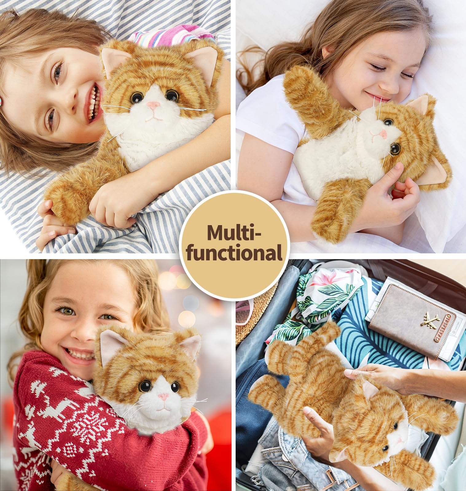 Cuckool Orange Tabby Cat Plush cordless heating for portability