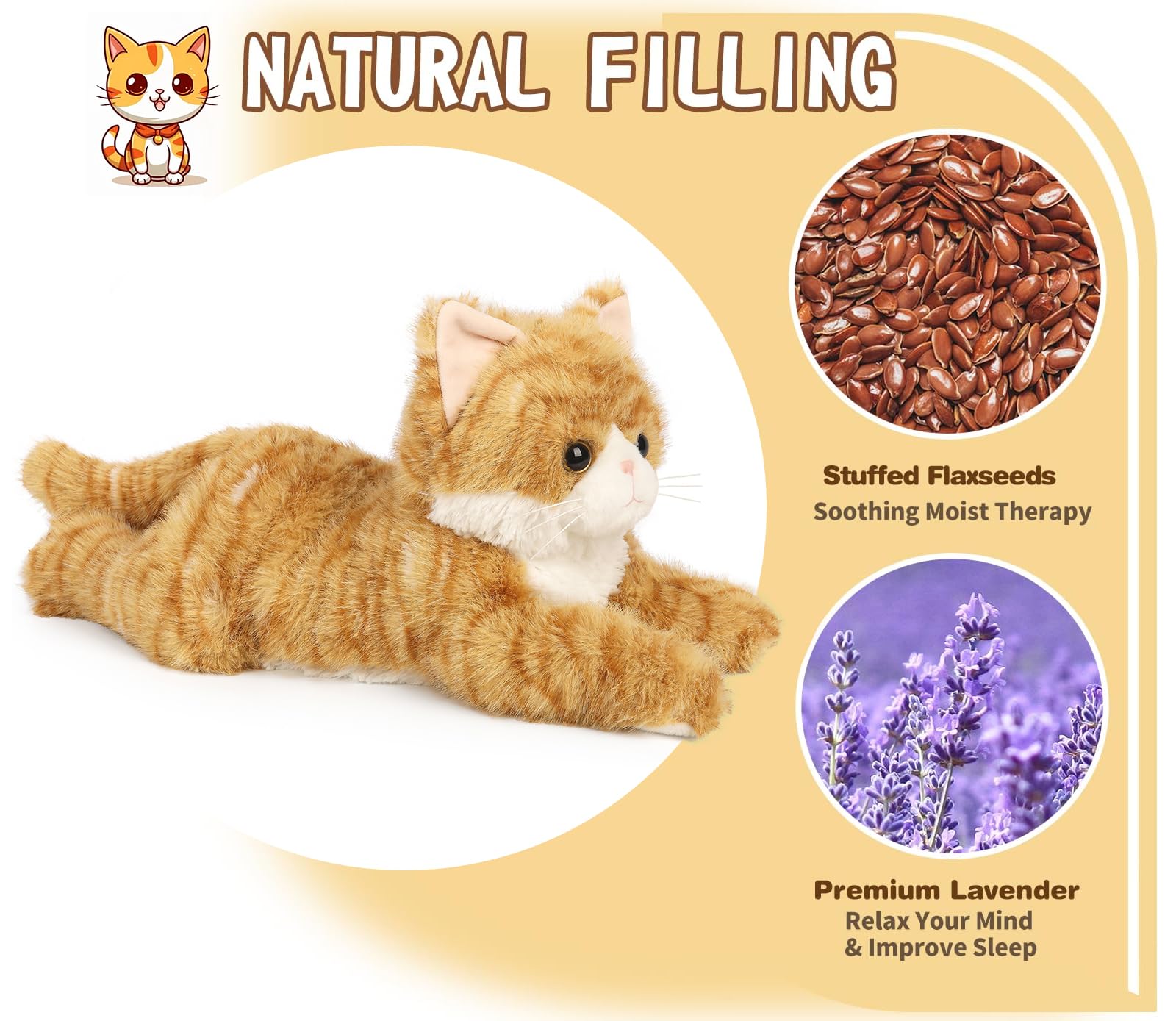 Cuckool Orange Tabby Cat Plush microwavable warmth for relaxation