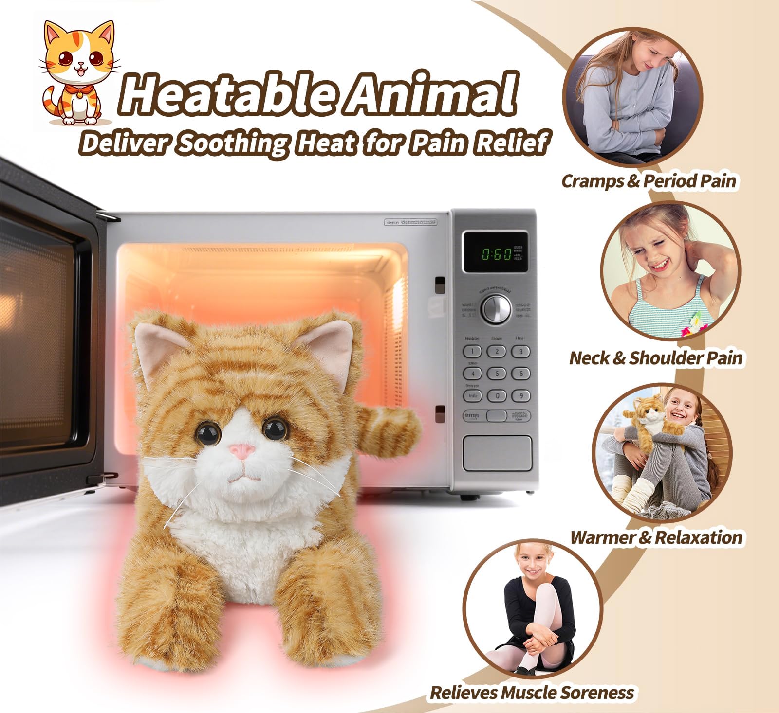Cuckool Orange Tabby Cat Plush resting on belly for easy play