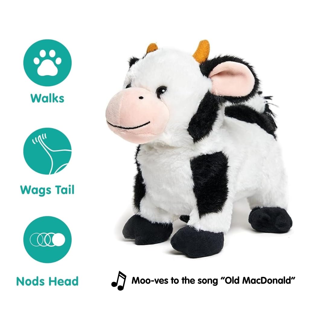 Cuddle Barn Barnyard Buddies Cow wags tail while singing Old MacDonald, engaging kids