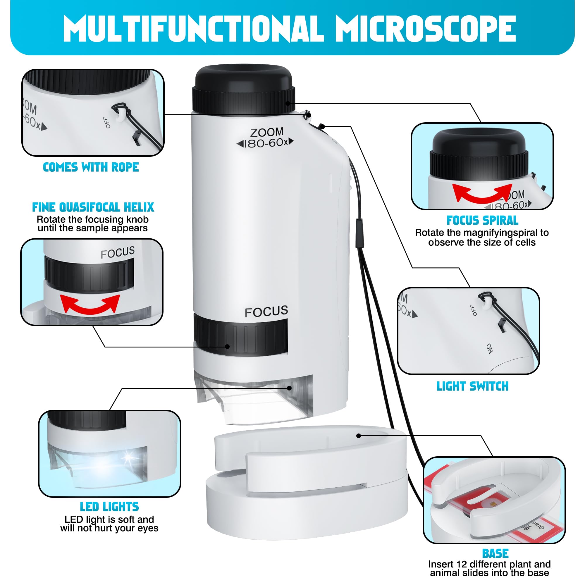 CUKU handheld mini microscope with LED pocket light, easy for hands-on STEM fun.