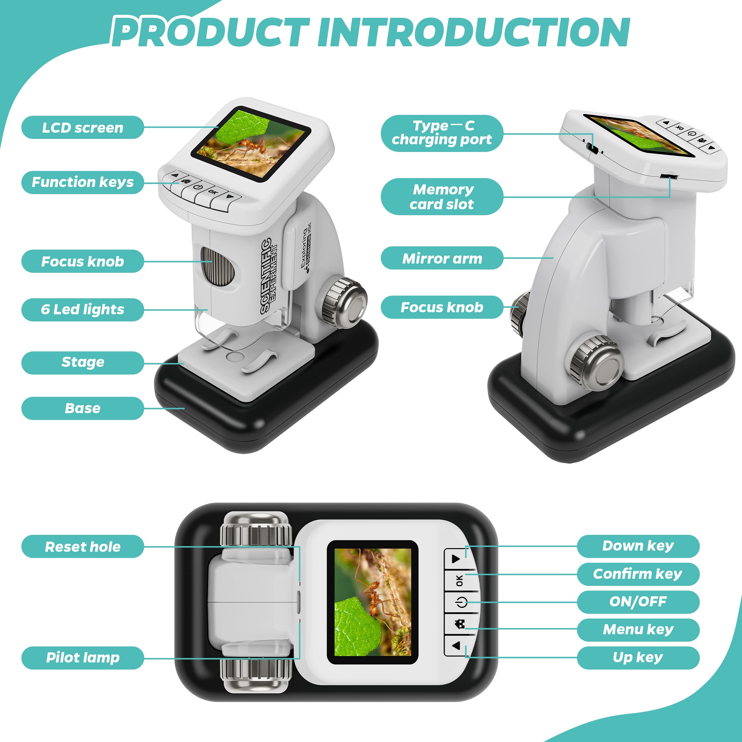 CUKU microscope with 6 LED lights for bright, detailed observation