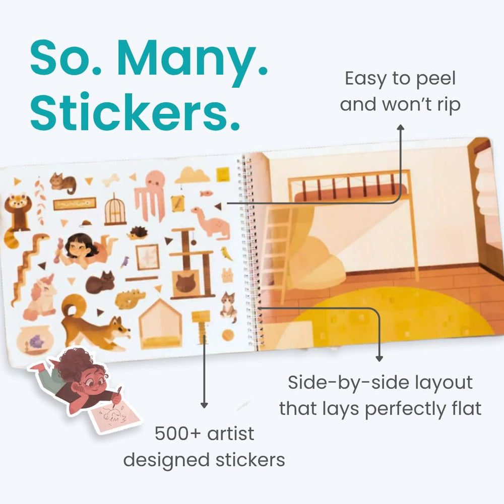 Cupkin All The Rooms sticker pages with 500+ stickers for creative scene-building