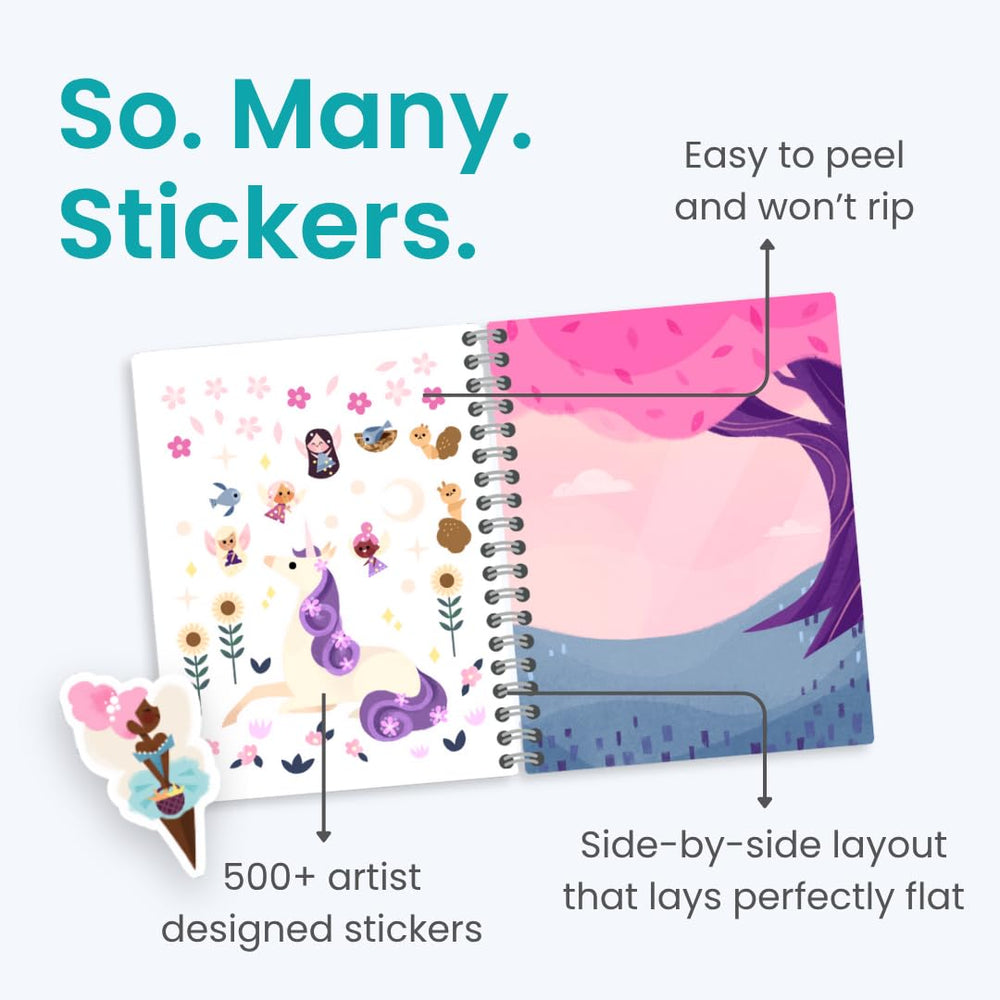 Cupkin Magical World sticker scenes with princesses and fairies spark imaginative pretend play.