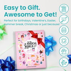 Cupkin Magical World includes 12 coloring pages complementing sticker scenes.