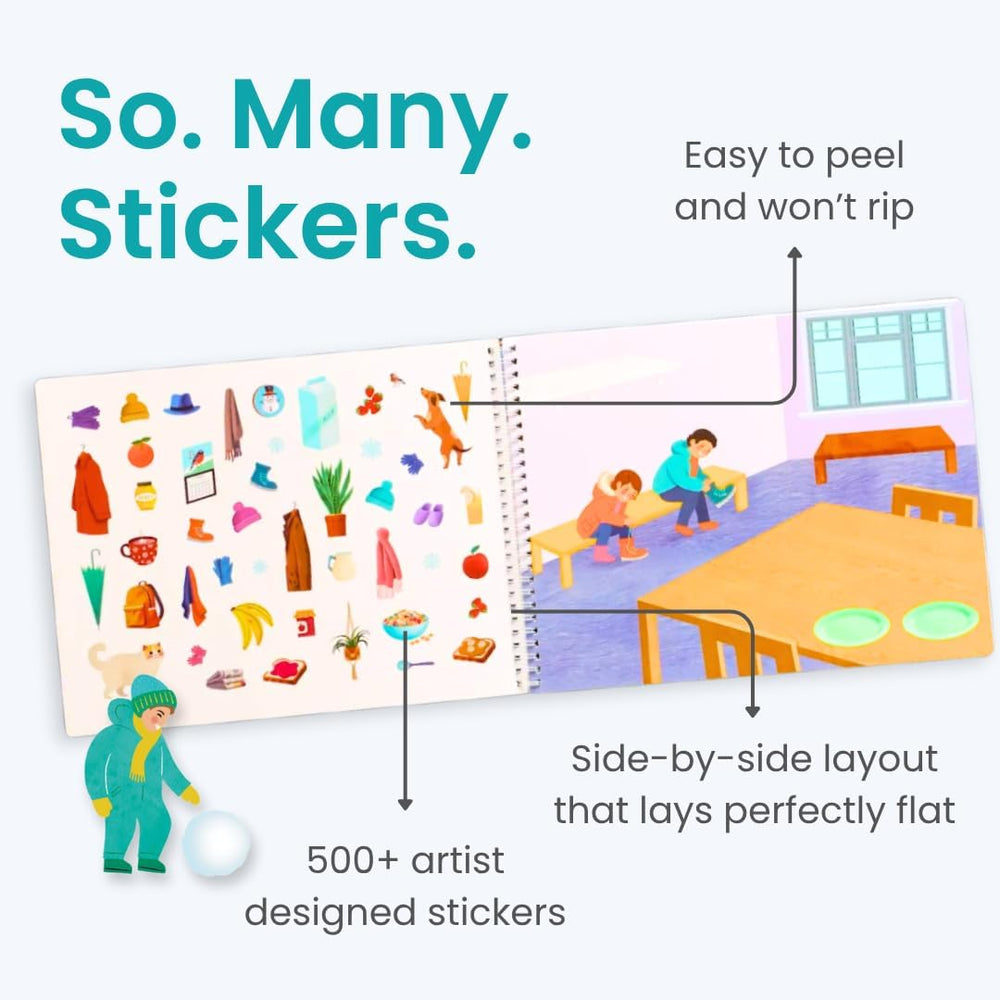 Cupkin Snow Day sticker page with kid-friendly, easy-peel stickers.