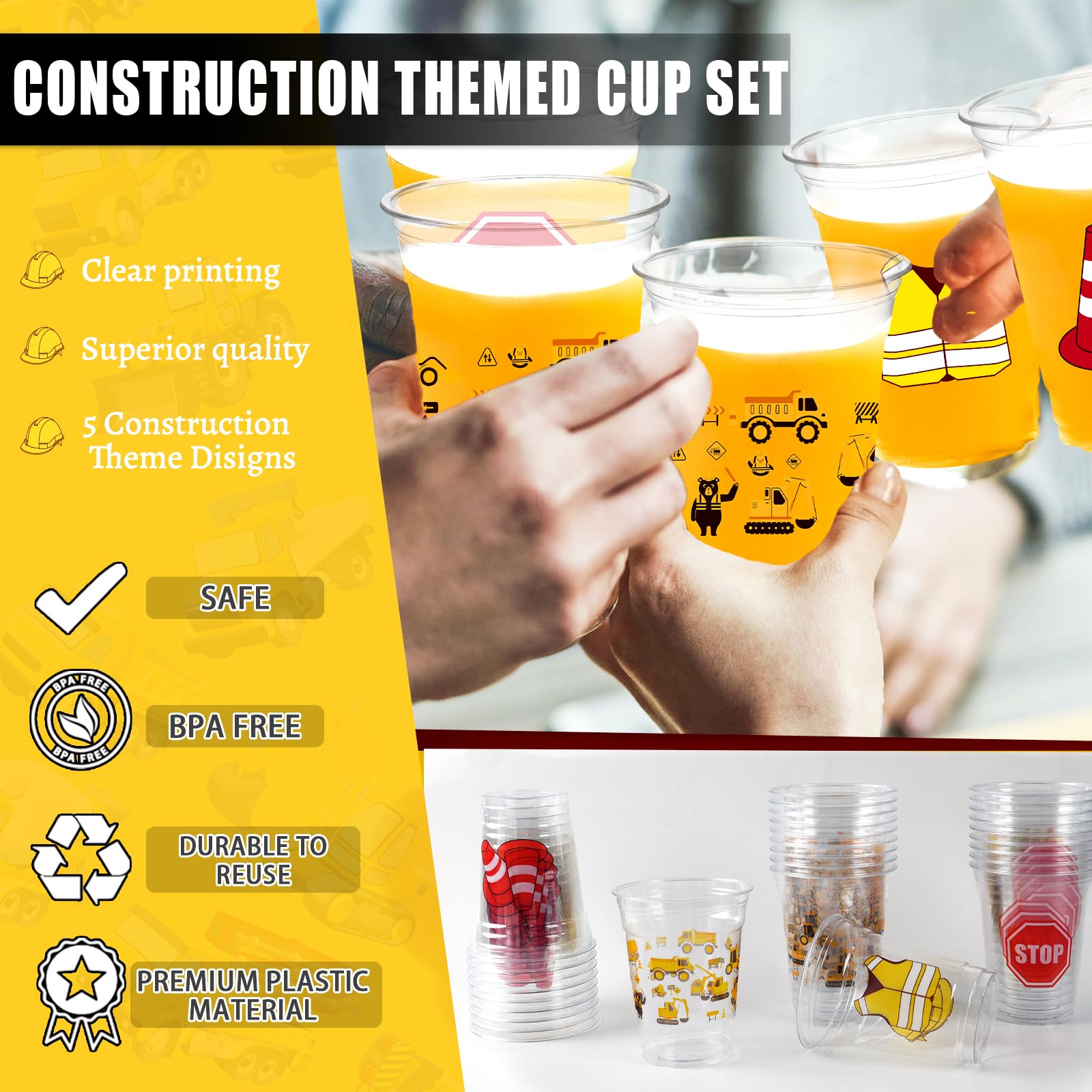 CUPLOOV 12oz construction cup featuring caution sign design, great for outdoor party drinks
