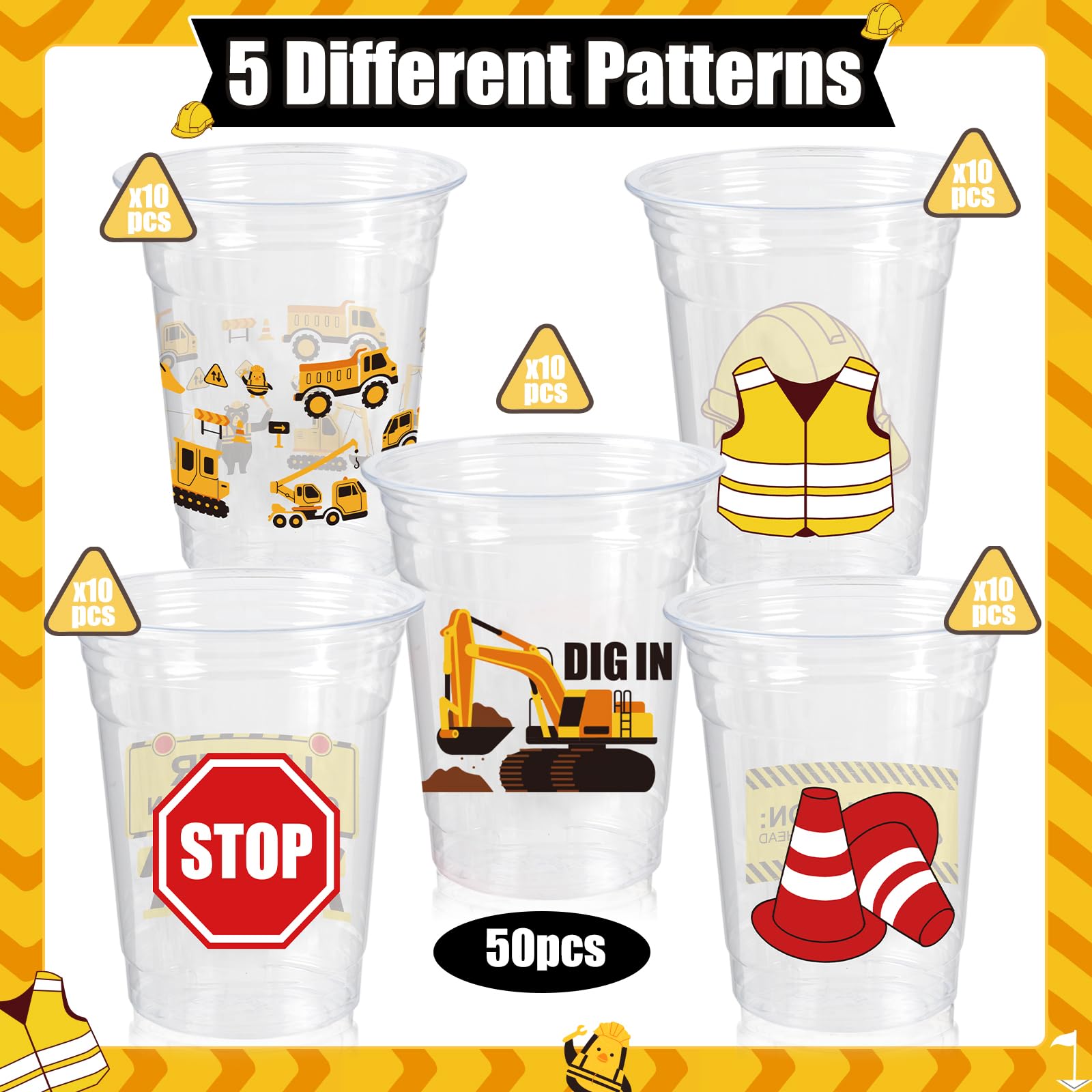 CUPLOOV 12oz construction cup with hard hat design, keeps guests hydrated at the party