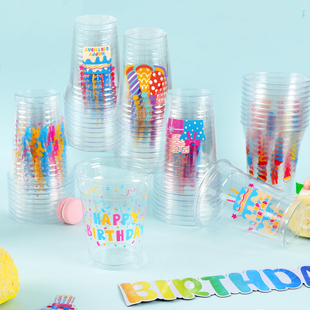 CUPLOOV 12oz ribbon-design cups pair with tableware for coordinated party look