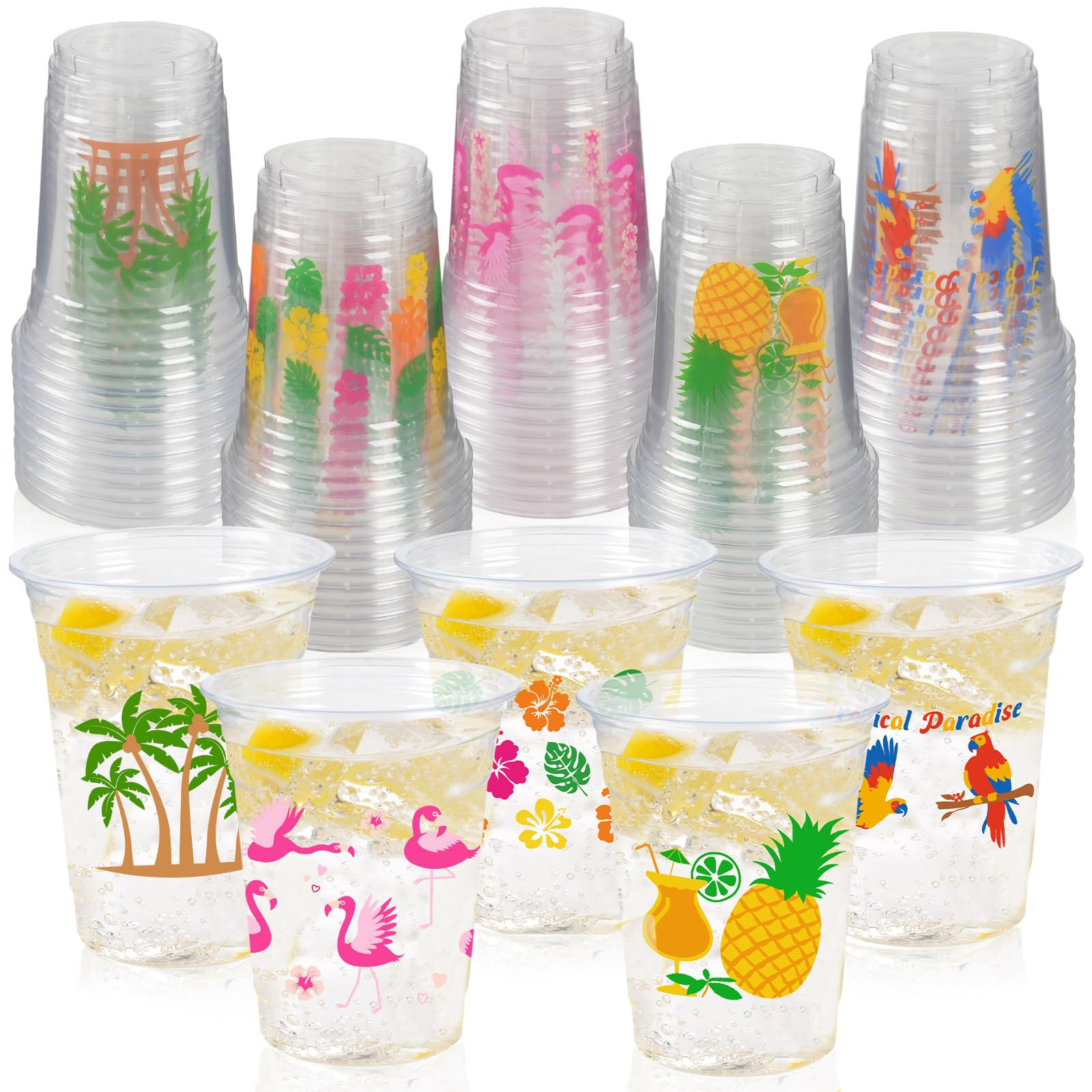 CUPLOOV luau cups with hibiscus design for tropical celebrations