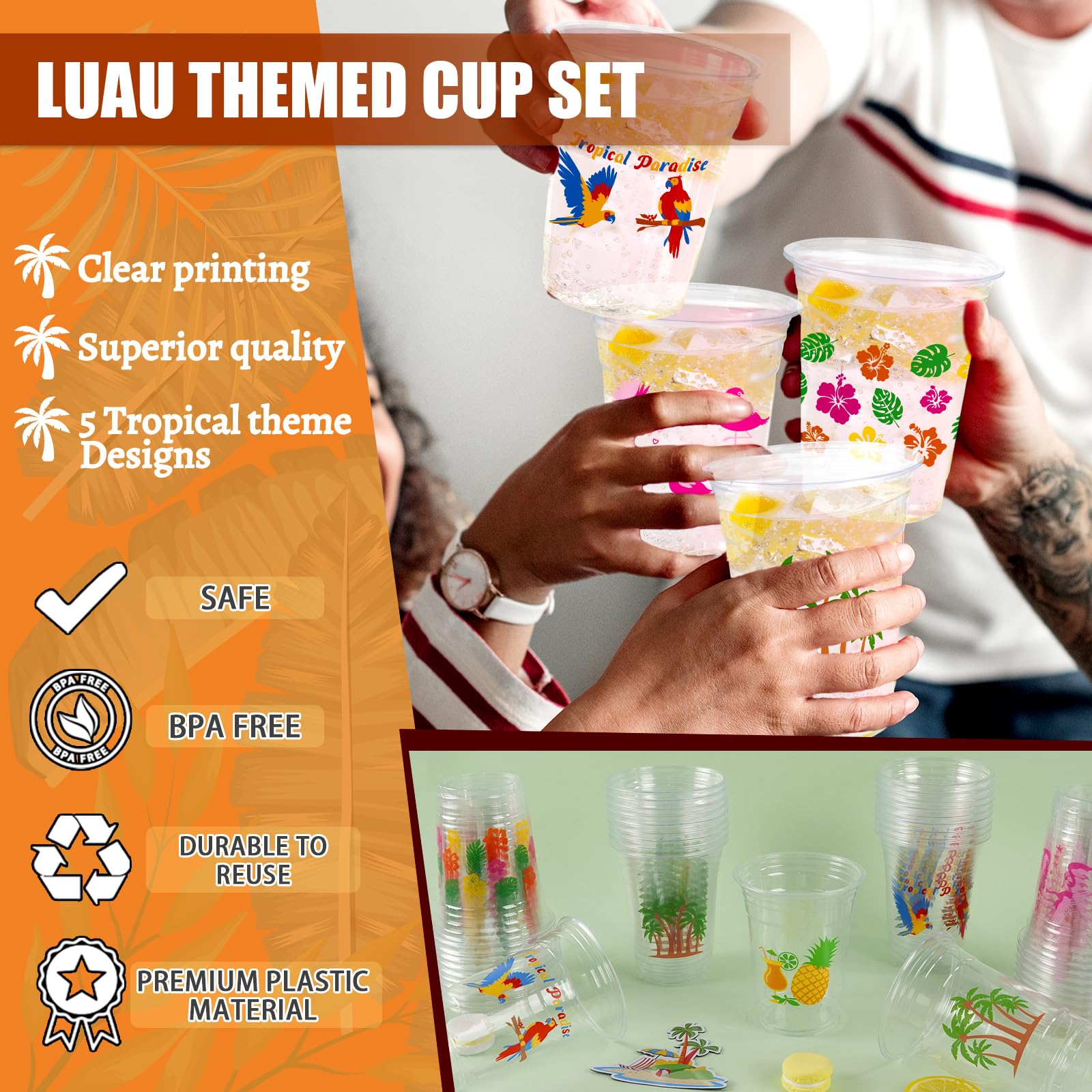 CUPLOOV luau cups with palm trees for outdoor entertaining