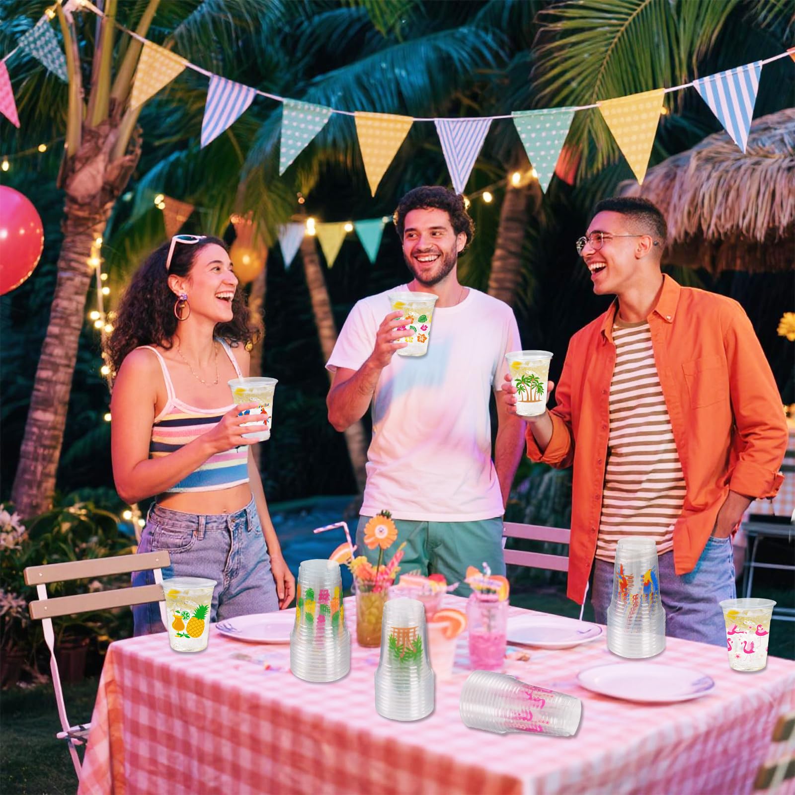CUPLOOV luau cups with tropical birds enhance beach events