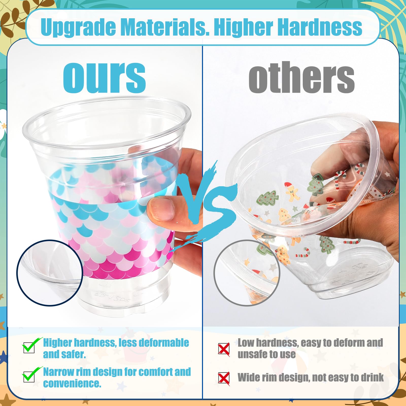 Cuploov mermaid cups packaging shows 50-count set for easy planning