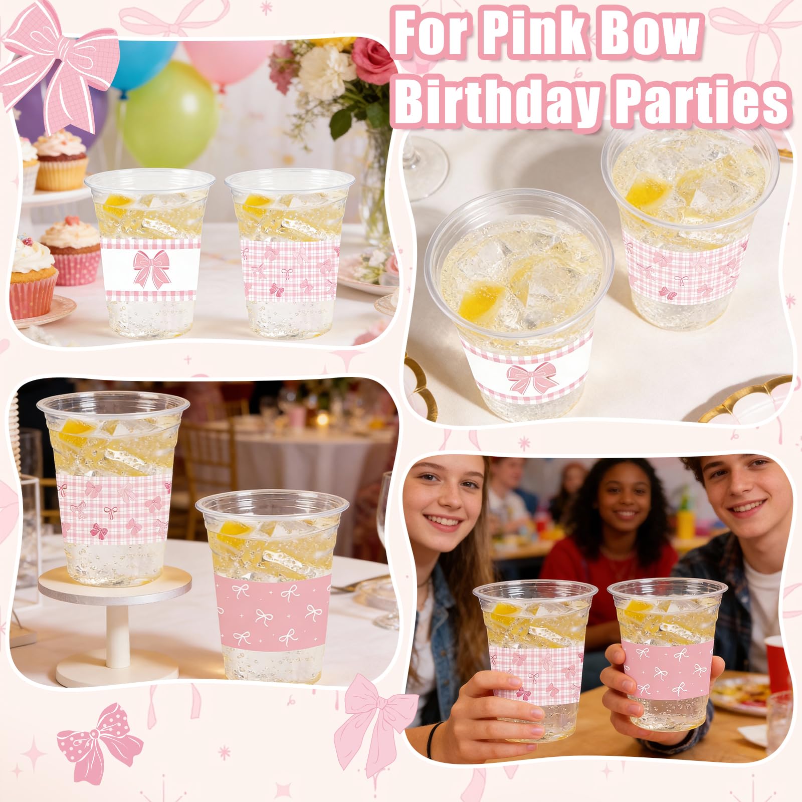 CUPLOOV pink bow cup plaid stripe bow pattern for playful table setup.