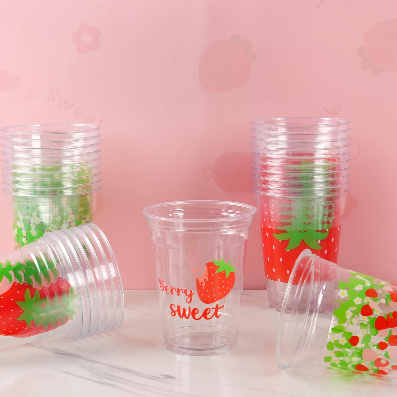 CUPLOOV strawberry cups 12 oz for first birthdays, easy cleanup after celebrations.