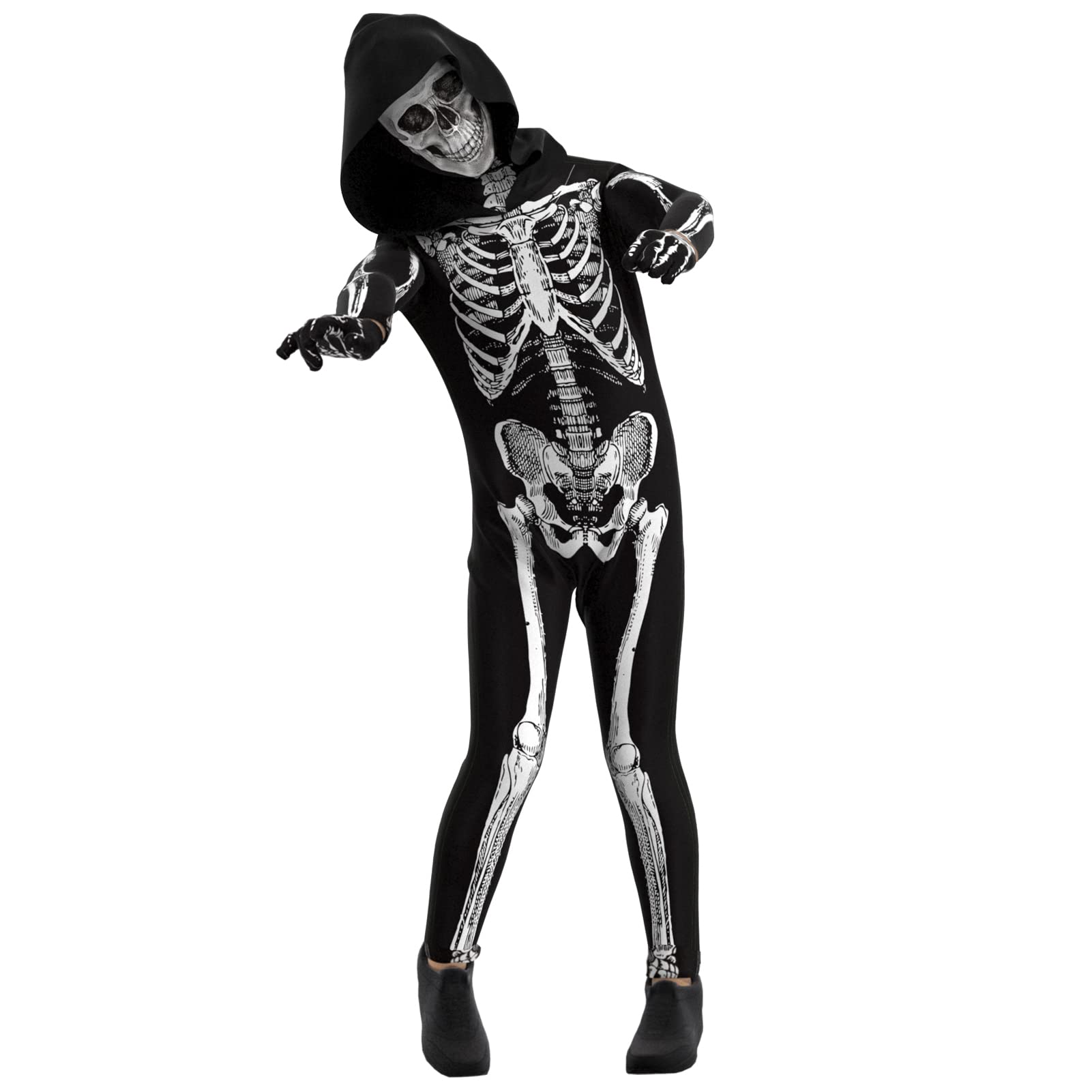 Cupohus skeleton jumpsuit front view for Halloween party use