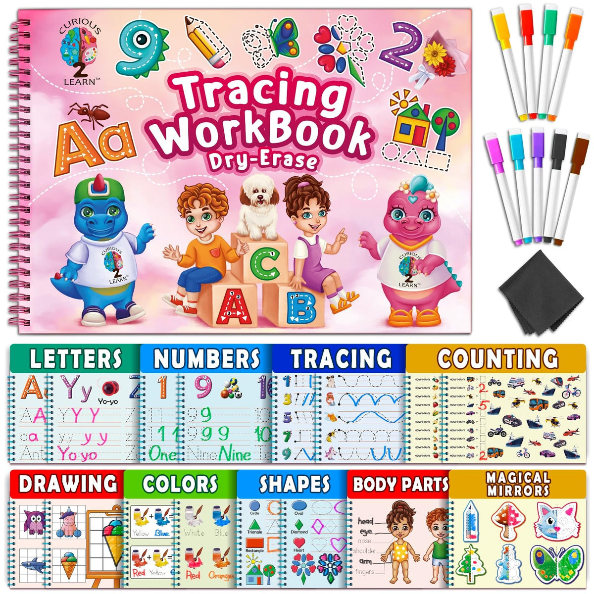 Curious 2 Learn hardcover workbook cover showing durable, reusable design for home learning