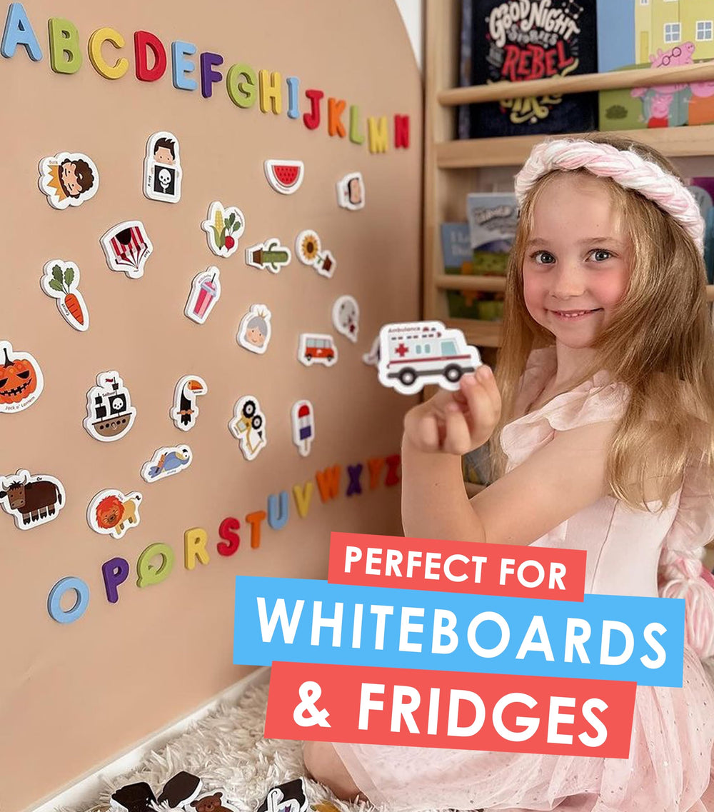 Curious Columbus uppercase foam letters with blue vowels