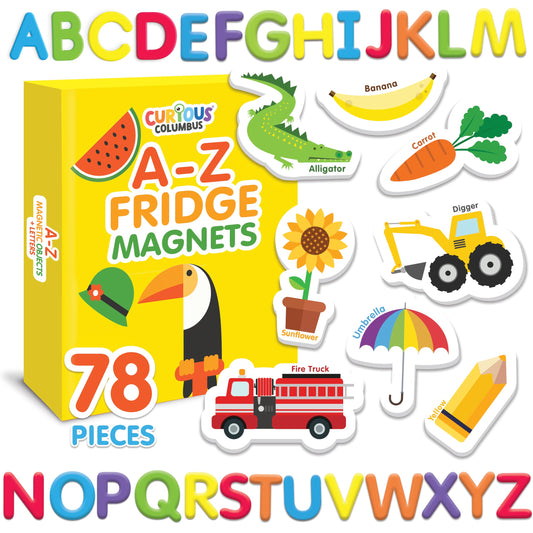 Curious Columbus magnets: objects and letters for fridge word play