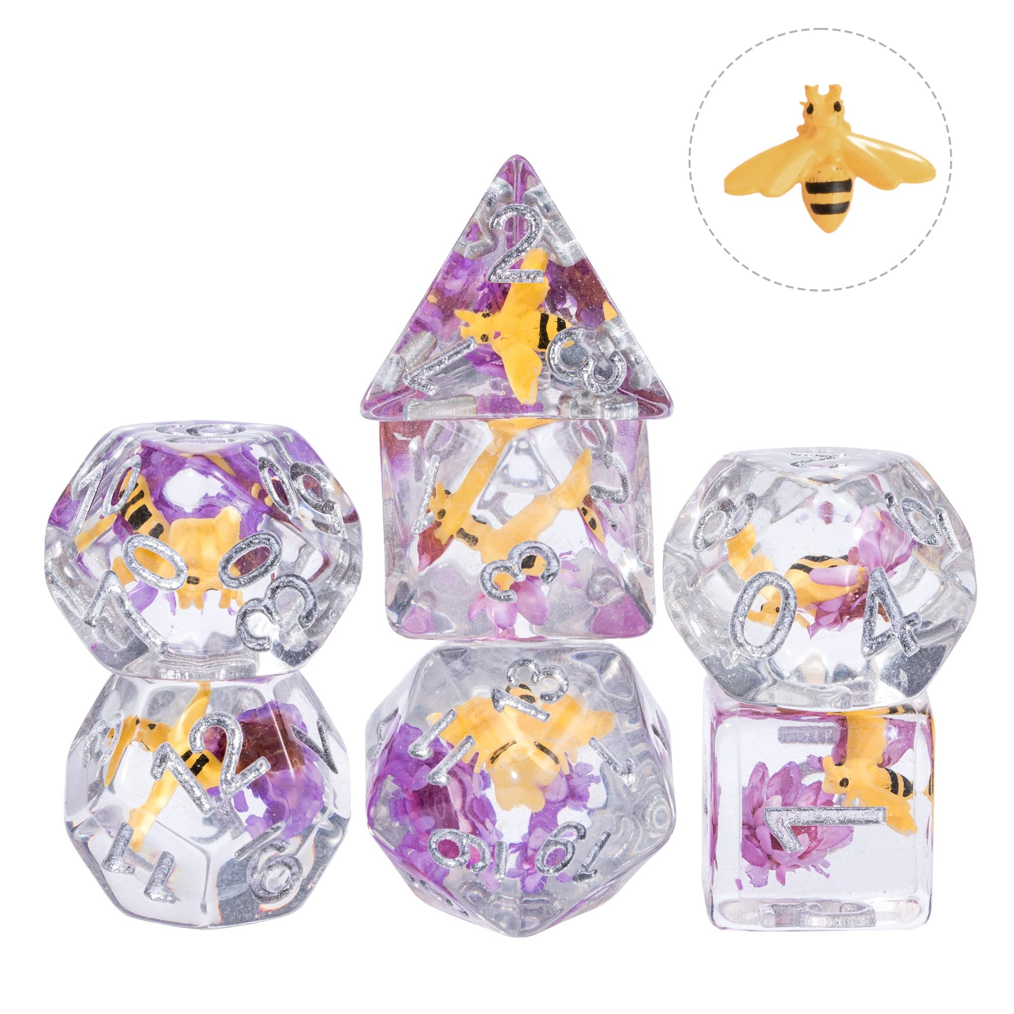 Cusdie DND dice set bee purple flower D6; smooth gameplay and crisp numerals