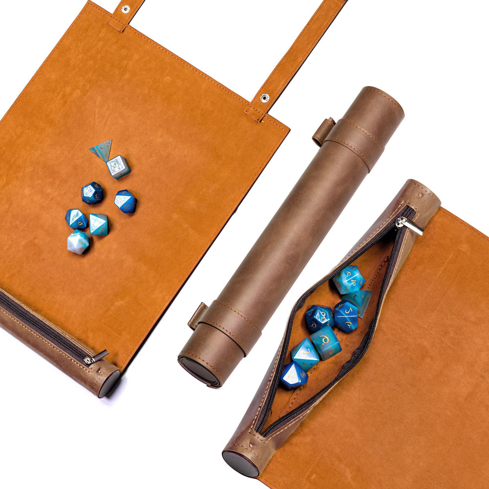 Cusdie dice rolling mat brown rolled scroll offers portable storage and quick setup