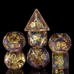 Cusdie DND dice gear-filled galaxy on display for epic tabletop sessions