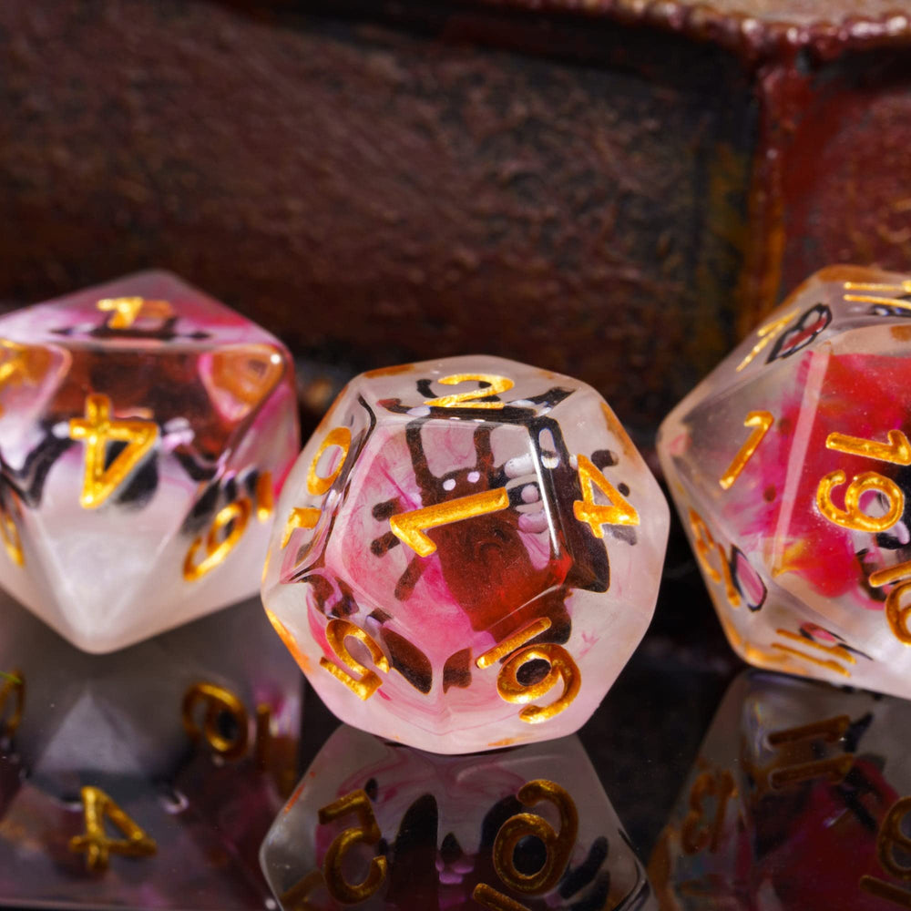 Cusdie polyhedral seven-die collection designed for tabletop fantasy adventures.