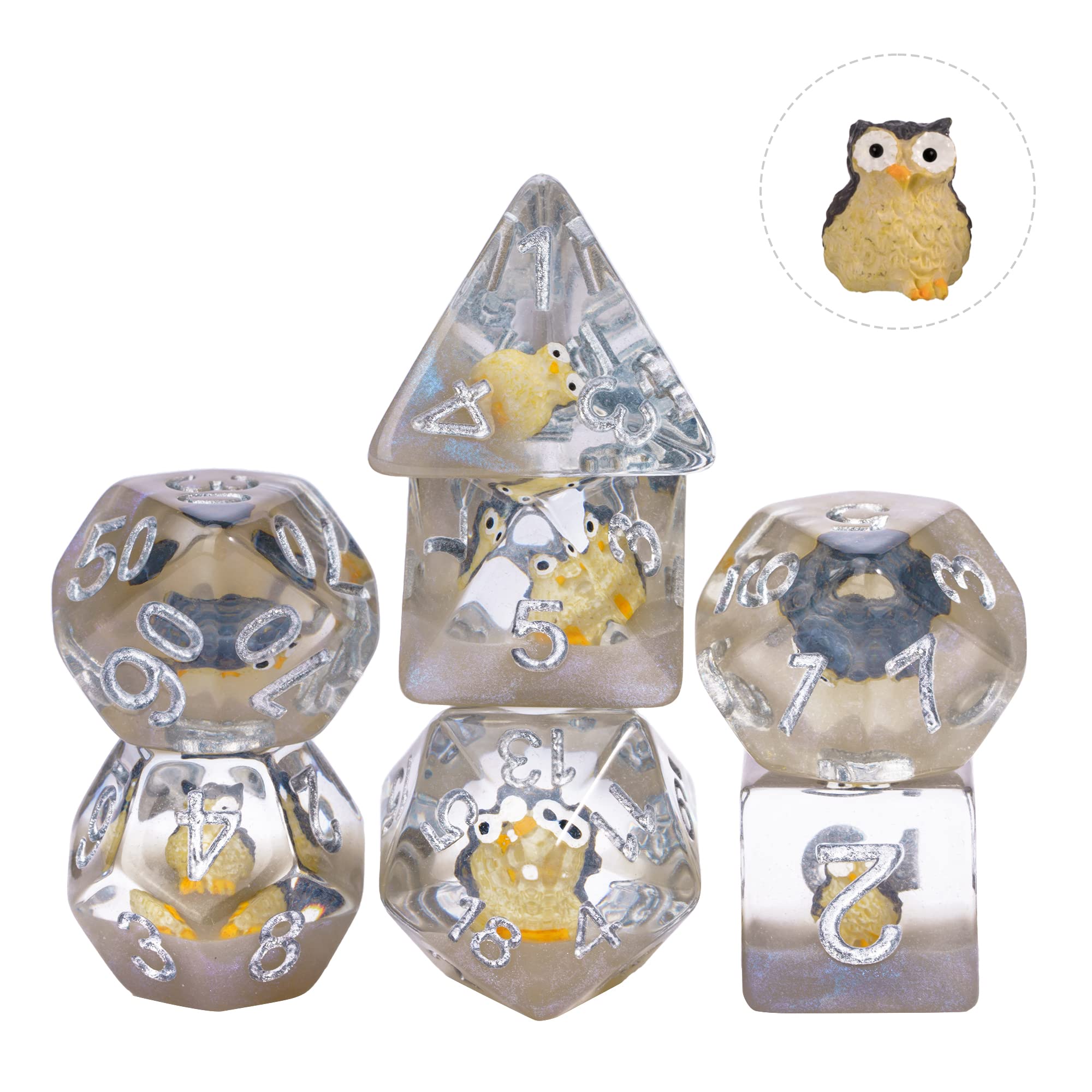 7-piece polyhedral set designed for smooth rolling and tabletop storytelling.