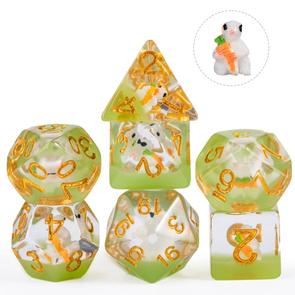 Cusdie rabbit-art DND dice accenting your game night