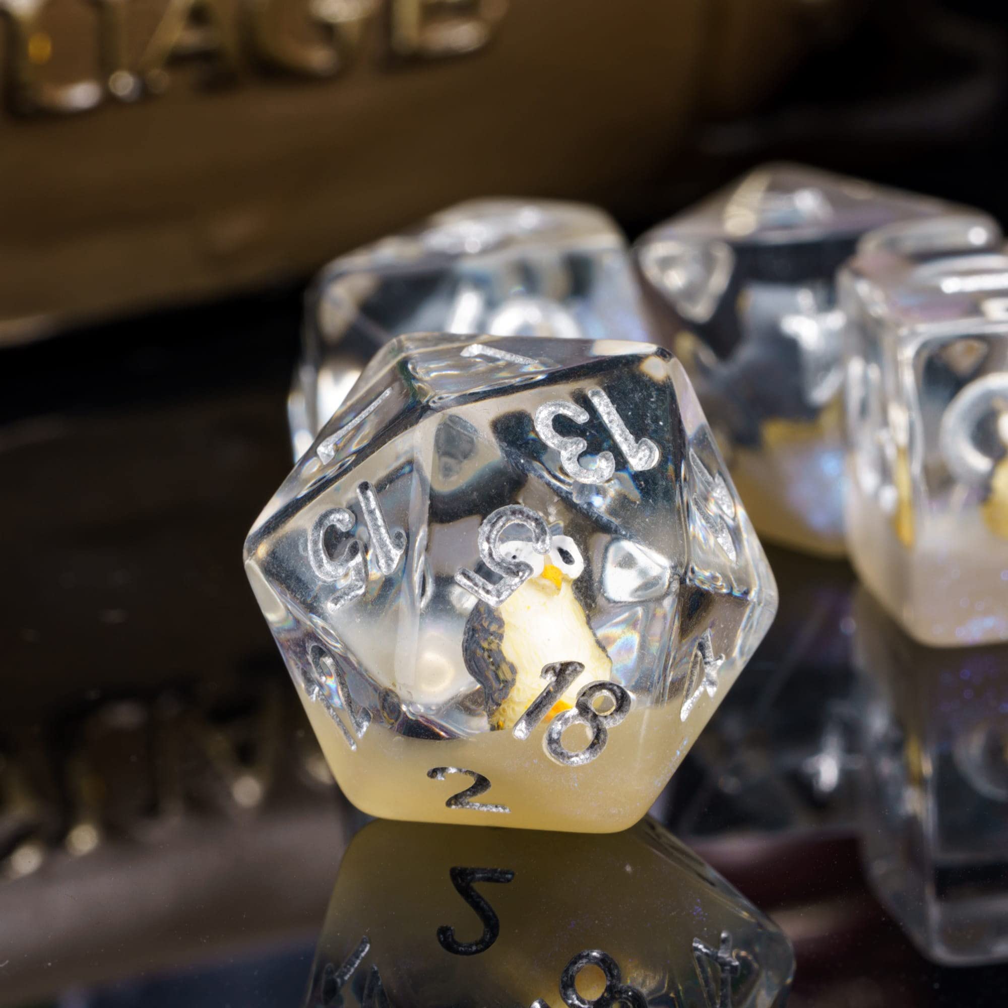 Front view of the complete polyhedral dice set for D&D sessions.