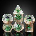Cusdie green turtle inside DND dice – unique visual for RPG sessions.