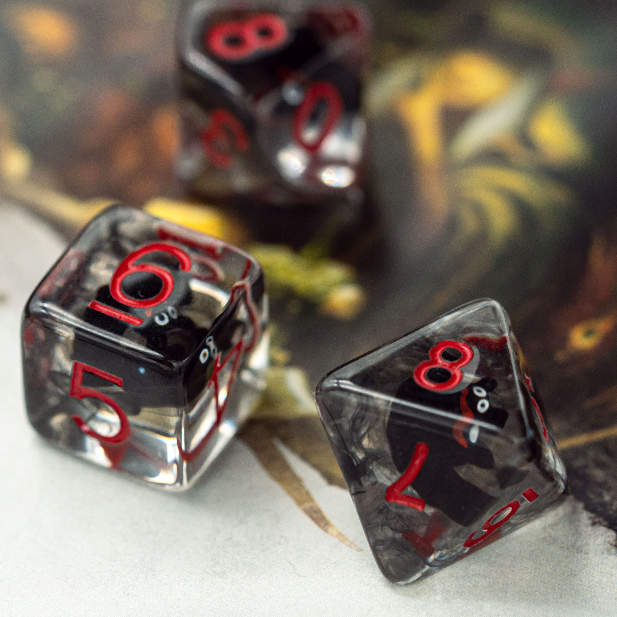 Cusdie handmade resin dice with bat inside, fine craftsmanship