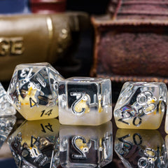 Owl-themed dice close-up emphasizing unique design for gaming.