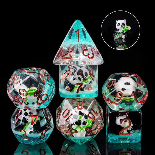 Cusdie panda-inside resin dice, ideal for themed adventures