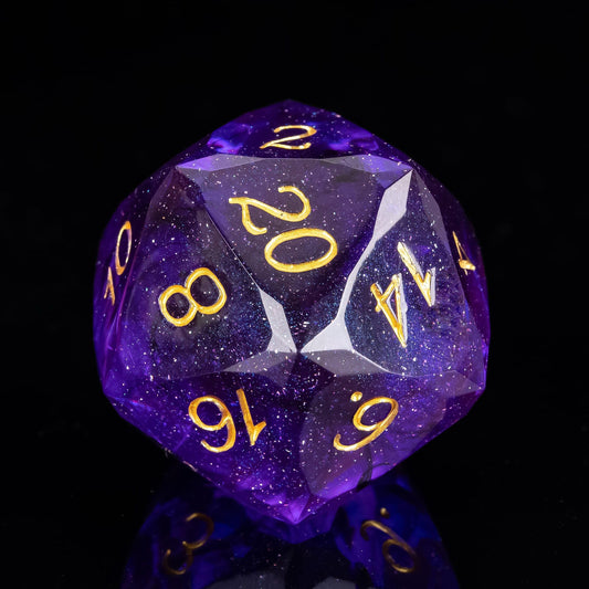 Cusdie purple and black D20 with cut sharp edges for easy read