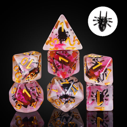 Cusdie DND dice with gold numbers for easy readability during games.