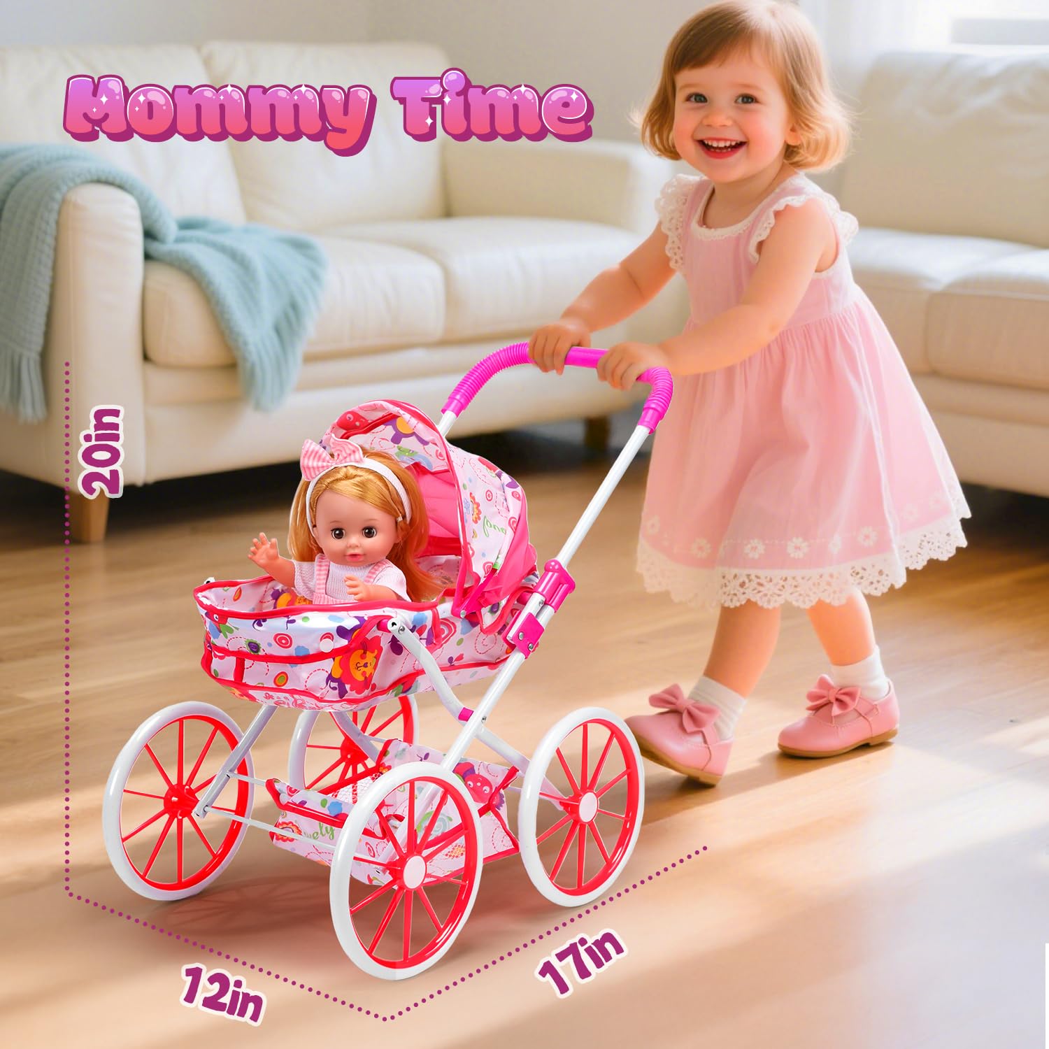 CUTE STONE baby doll playset high chair promotes pretend feeding and social interaction.