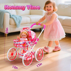 CUTE STONE baby doll playset high chair promotes pretend feeding and social interaction.