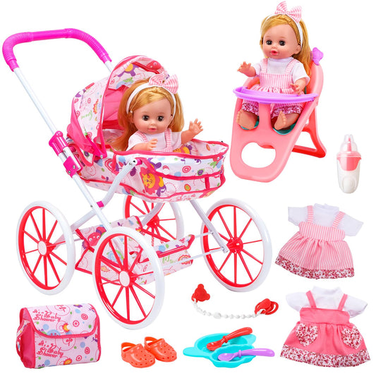 CUTE STONE baby doll playset with stroller for imaginative caregiving play and nurturing skills.