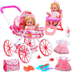 CUTE STONE baby doll playset with stroller for imaginative caregiving play and nurturing skills.