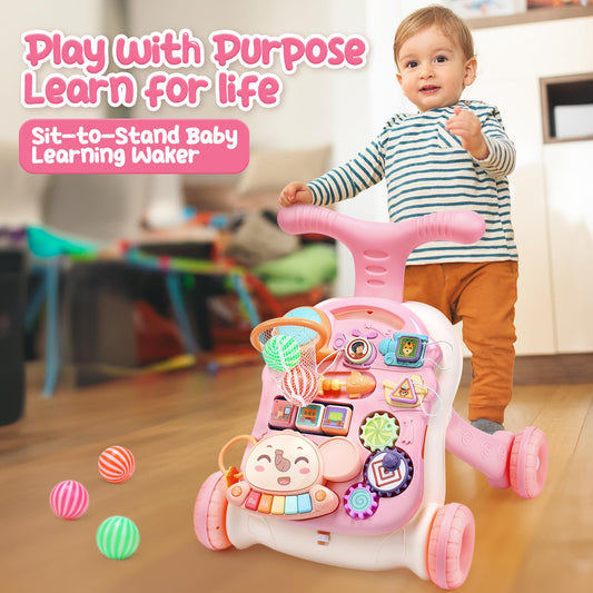 CUTE STONE baby walker side view highlighting adjustable anti-slip handle for stability