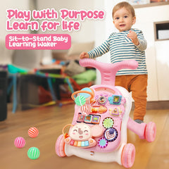 CUTE STONE baby walker side view highlighting adjustable anti-slip handle for stability