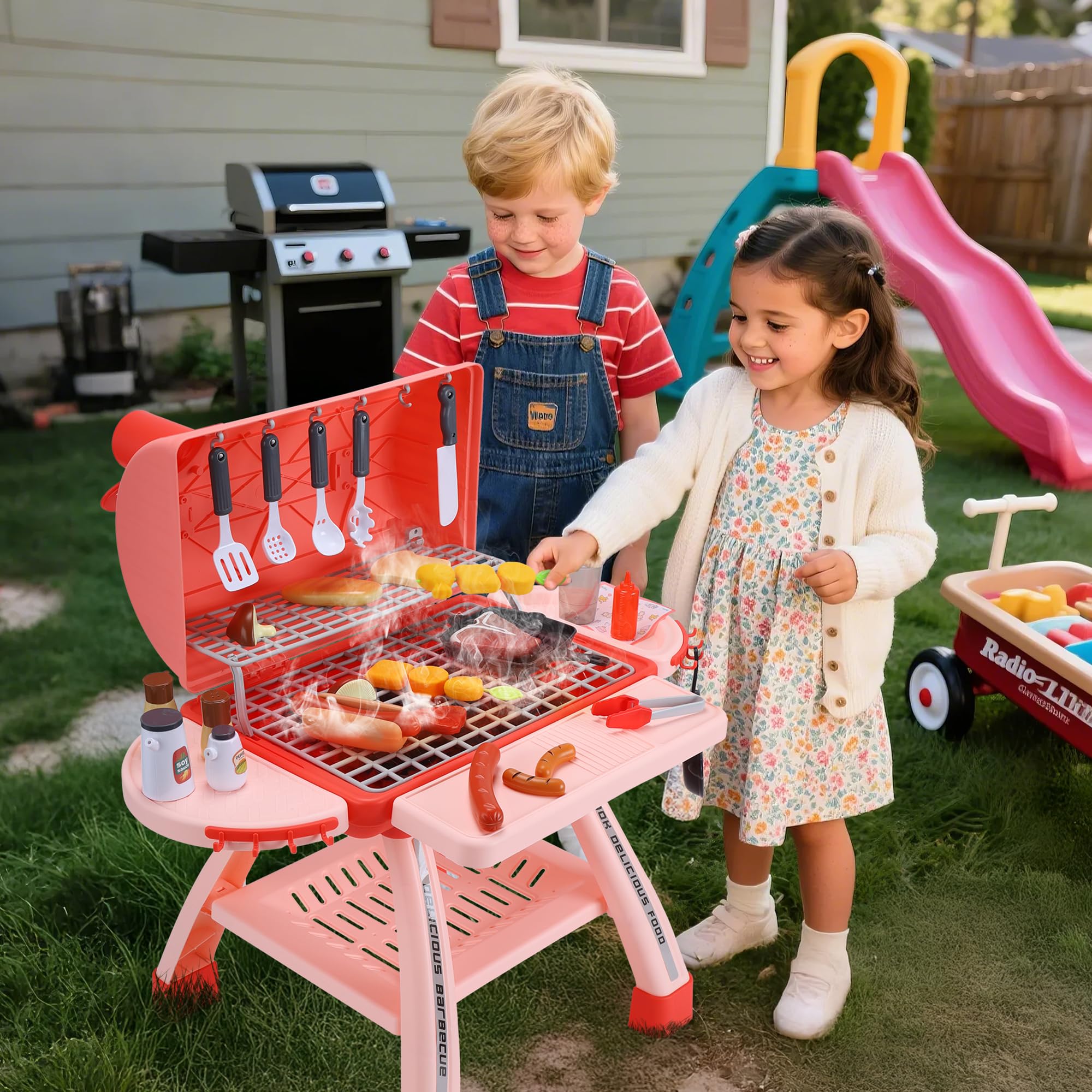 Backyard play with the CUTE STONE kids grill for family fun