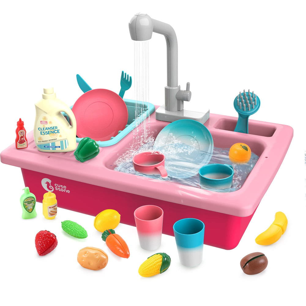 CUTE STONE color changing play kitchen sink toy with pretend faucet for interactive learning