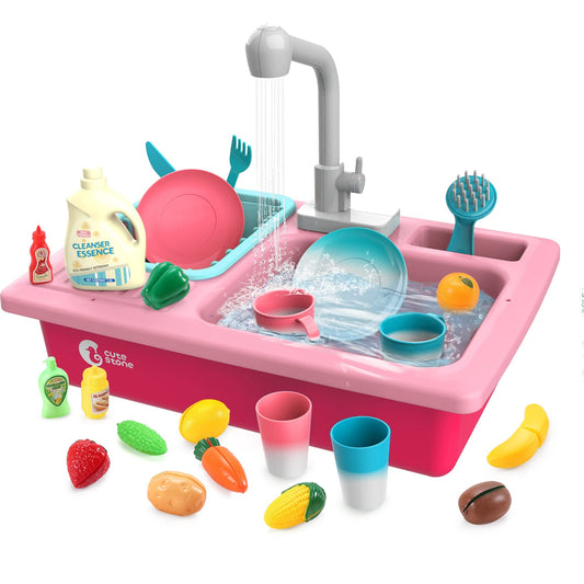 CUTE STONE color changing play kitchen sink toy with pretend faucet for interactive learning