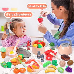 Cute Stone cutting food with Velcro halves encourages realistic meal prep skills.