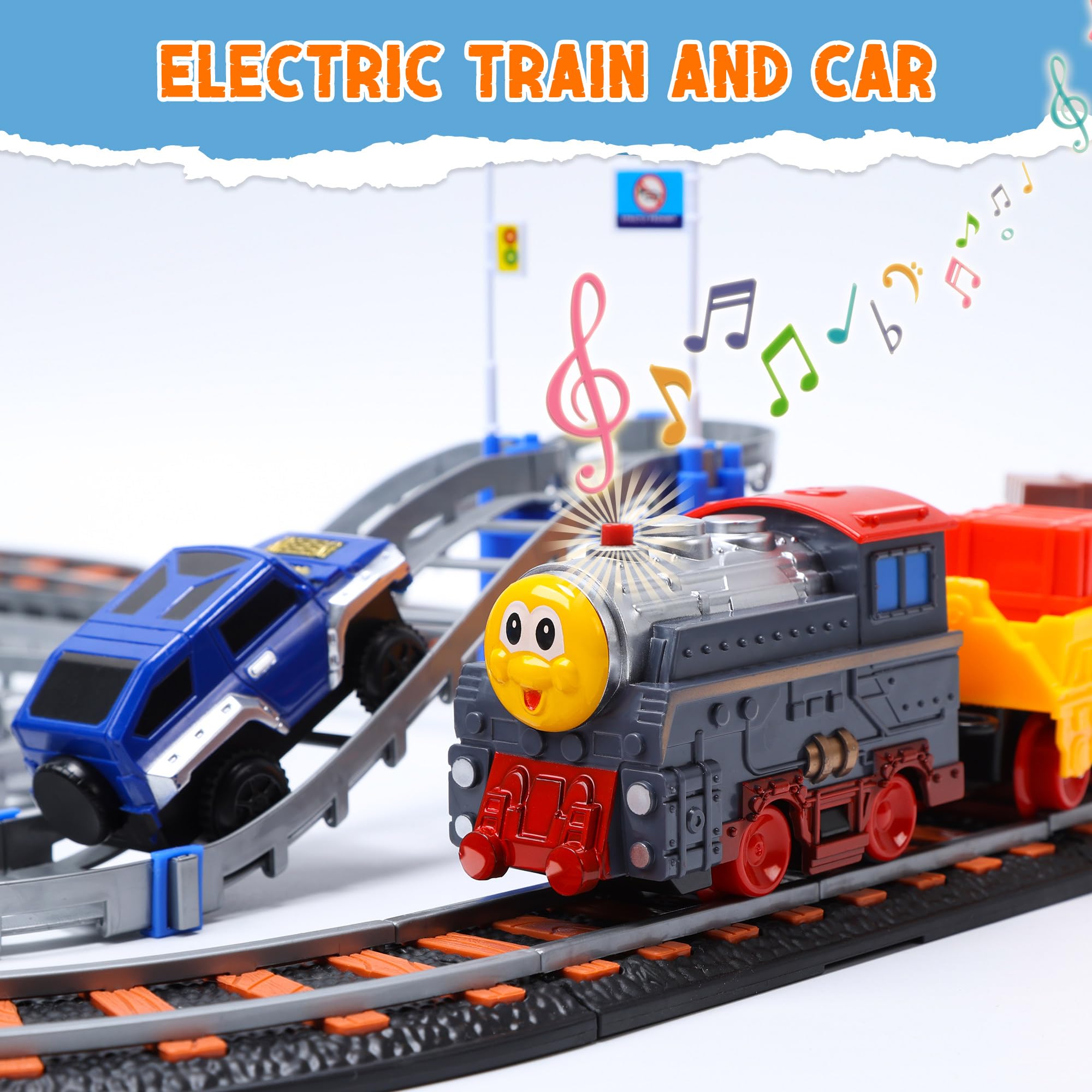 Cute Stone electric train with realistic sounds enhances playtime