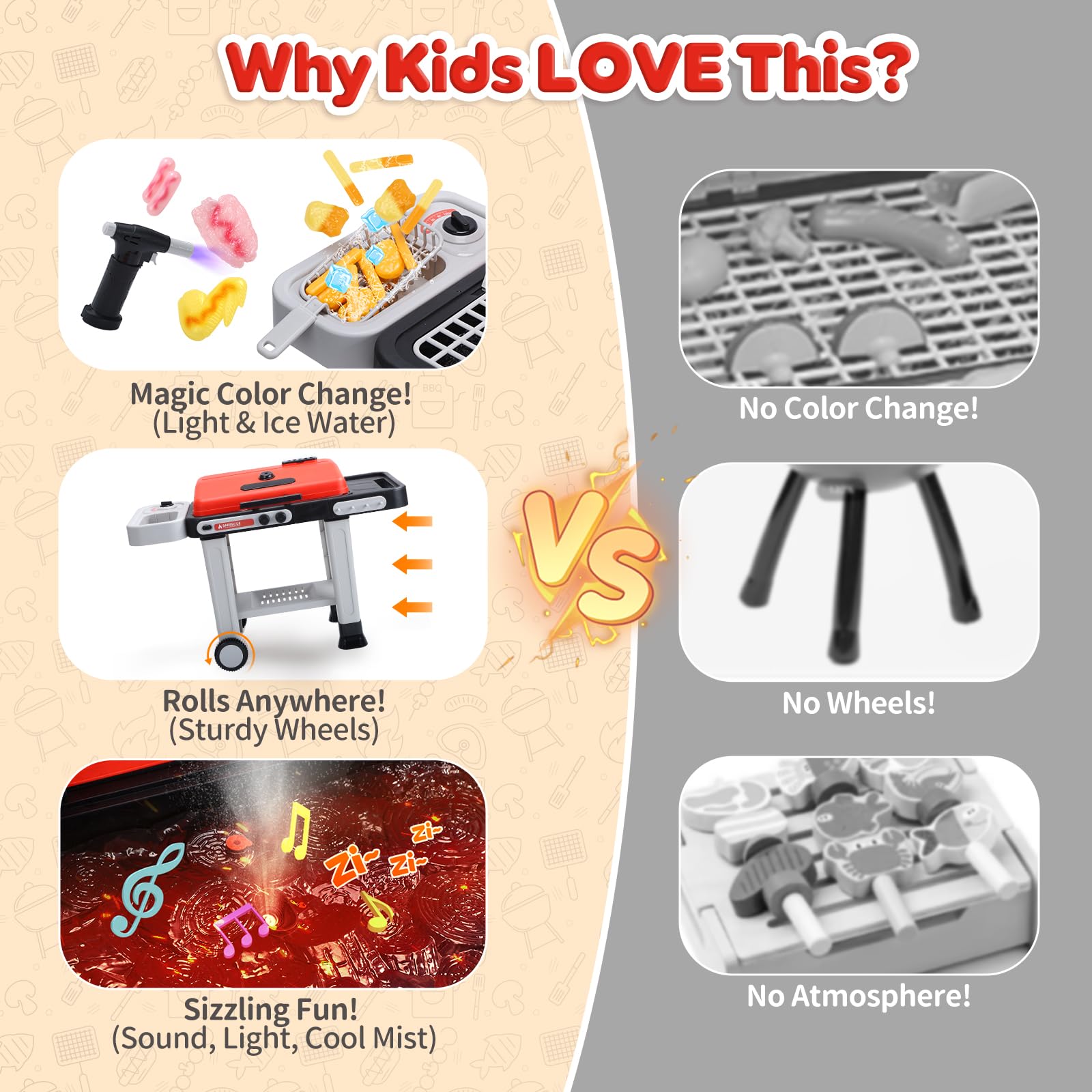CUTE STONE BBQ grill toy color-changing food sparks imaginative cooking.